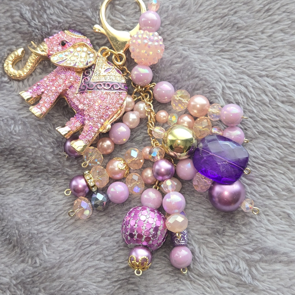 Pink and Purple Elephant Keychain Or Purse Charm
